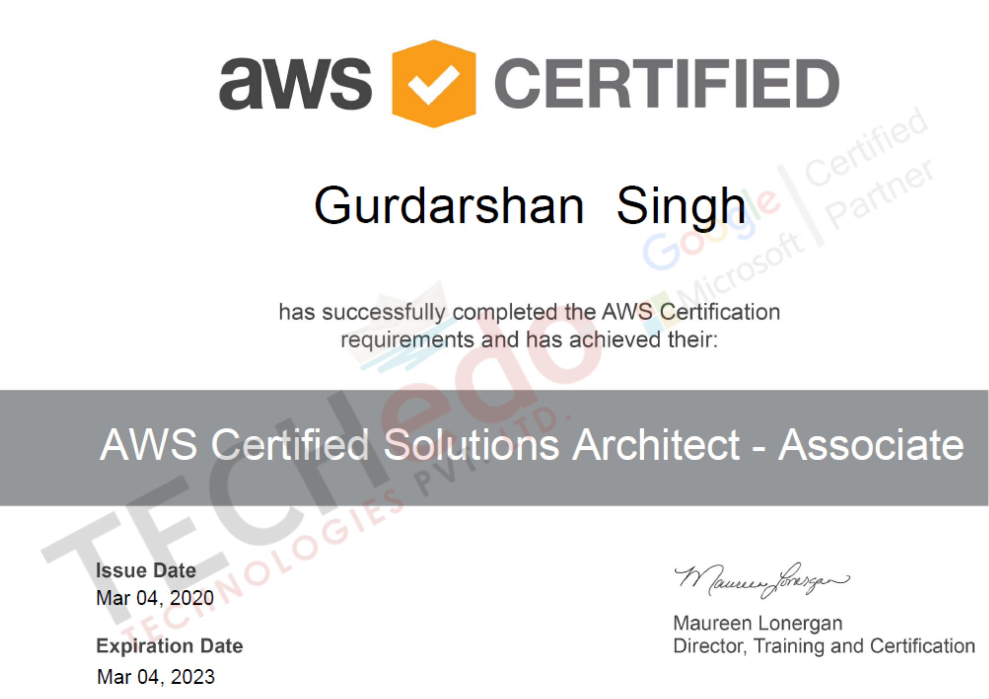 AWS Grdarshan Certificate